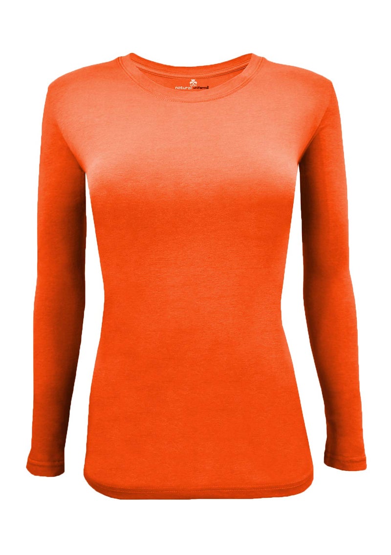 Natural Uniforms Cotton Essentials Women's Under Scrub Tee Crew Neck Long Sleeve T-Shirt (Orange, Medium) - Image 1